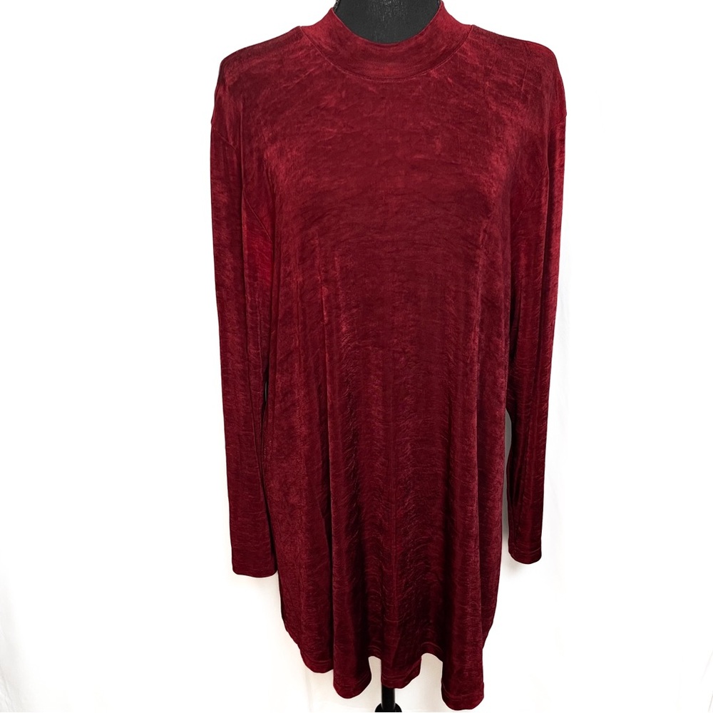 Vintage 70s era mini dress oversized‎ loose fit burgundy long sleeve L USA made